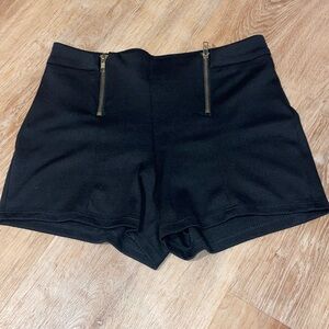 Black High Waist Shorts with Gold Zippers